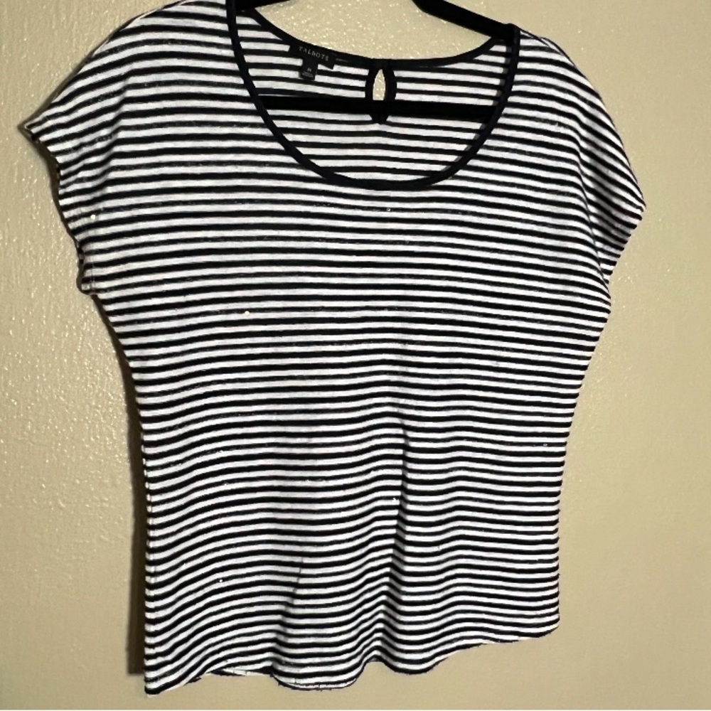 Talbots ‎ Beaded Short  Sleeve Tee Linen Blend medium
